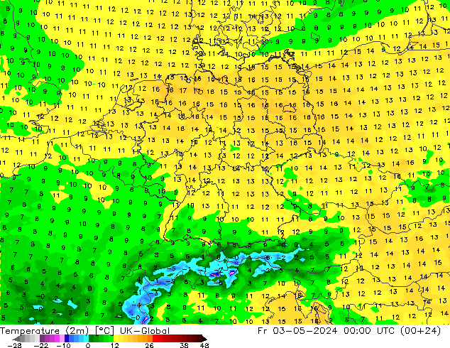 mapa temperatury (2m) UK-Global pt. 03.05.2024 00 UTC