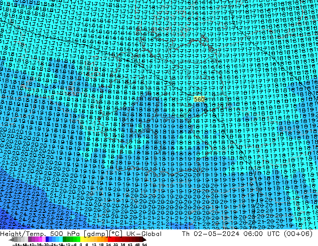 Height/Temp. 500 hPa UK-Global 星期四 02.05.2024 06 UTC