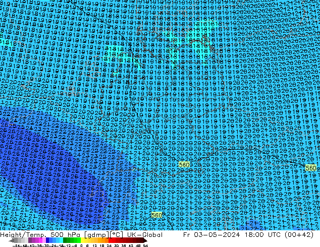 Height/Temp. 500 hPa UK-Global Fr 03.05.2024 18 UTC