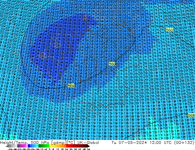 Height/Temp. 500 hPa UK-Global Tu 07.05.2024 12 UTC