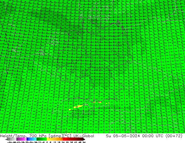Géop./Temp. 700 hPa UK-Global dim 05.05.2024 00 UTC