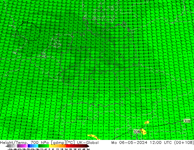 Height/Temp. 700 hPa UK-Global Mo 06.05.2024 12 UTC