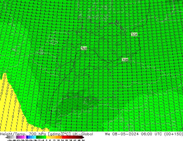 Height/Temp. 700 hPa UK-Global We 08.05.2024 06 UTC