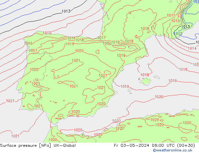 Surface pressure UK-Global Fr 03.05.2024 06 UTC