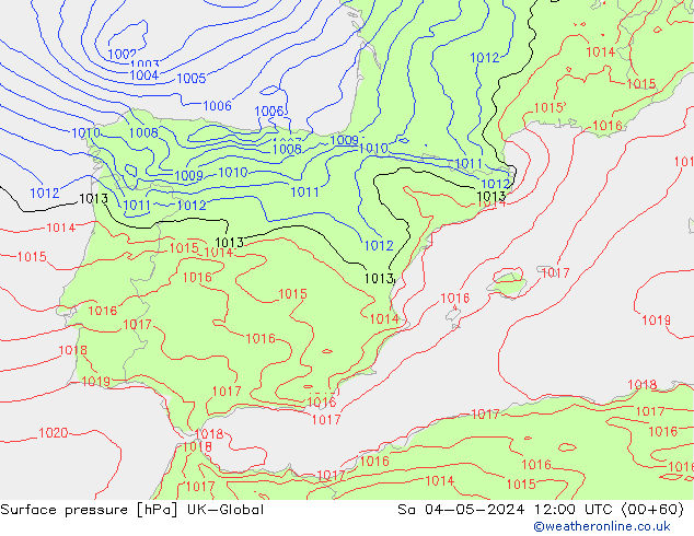 Surface pressure UK-Global Sa 04.05.2024 12 UTC