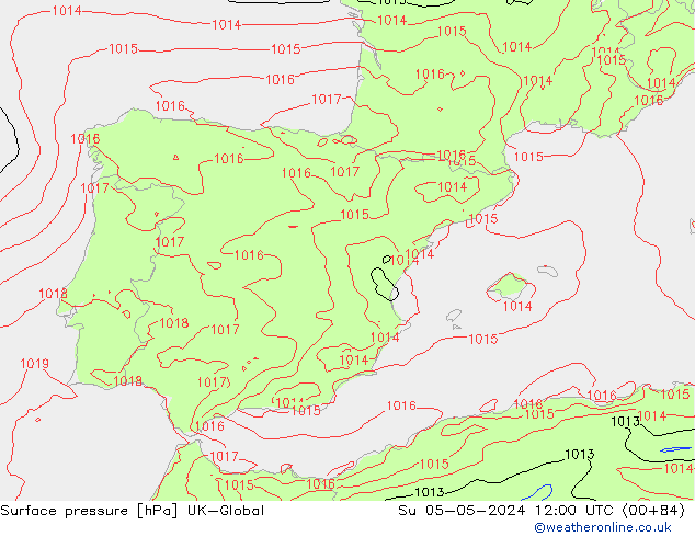 Surface pressure UK-Global Su 05.05.2024 12 UTC