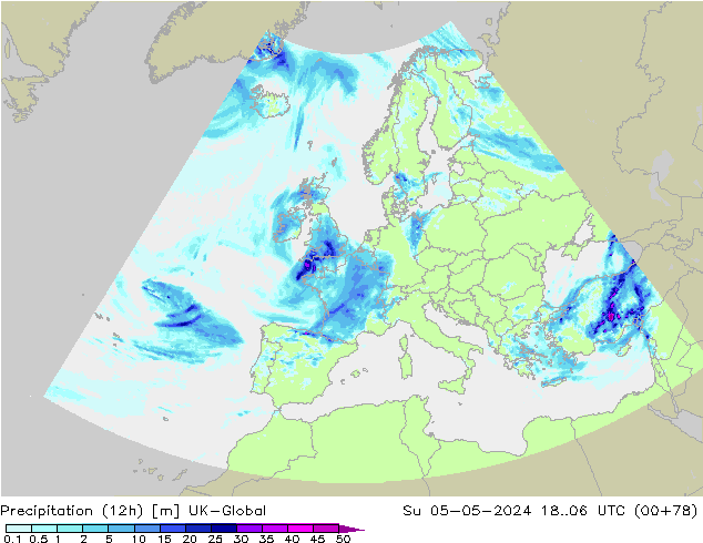 Yağış (12h) UK-Global Paz 05.05.2024 06 UTC