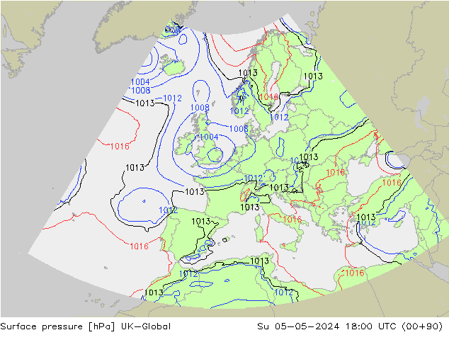 pression de l'air UK-Global dim 05.05.2024 18 UTC
