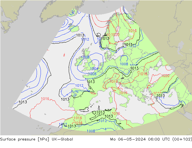 Surface pressure UK-Global Mo 06.05.2024 06 UTC