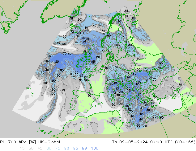 RH 700 hPa UK-Global Th 09.05.2024 00 UTC
