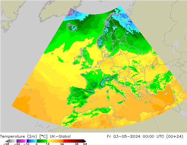 Temperaturkarte (2m) UK-Global Fr 03.05.2024 00 UTC