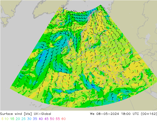 Surface wind UK-Global We 08.05.2024 18 UTC