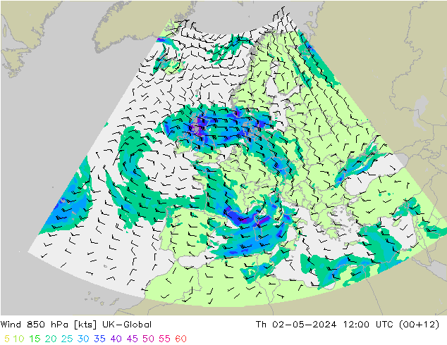 Rüzgar 850 hPa UK-Global Per 02.05.2024 12 UTC
