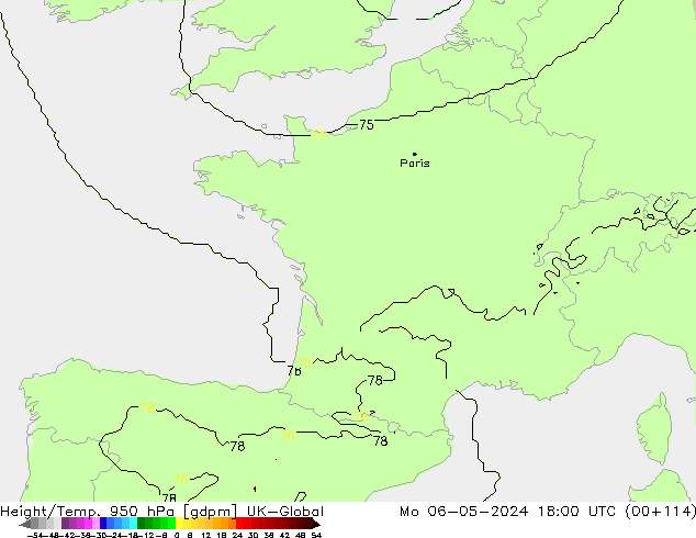 Geop./Temp. 950 hPa UK-Global lun 06.05.2024 18 UTC