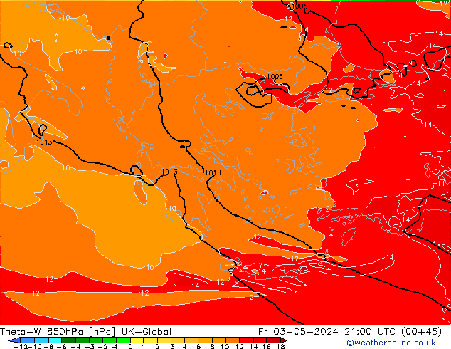 Theta-W 850hPa UK-Global Fr 03.05.2024 21 UTC