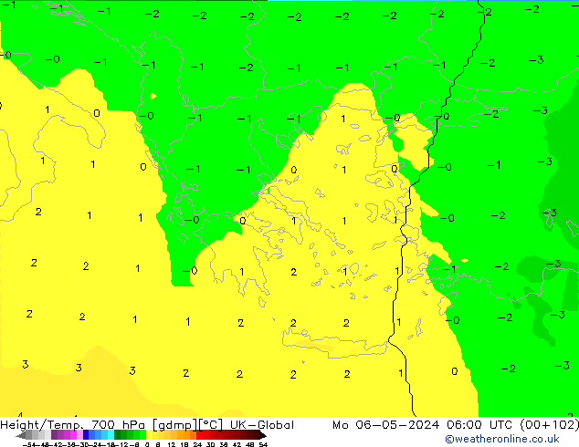 Height/Temp. 700 hPa UK-Global Seg 06.05.2024 06 UTC