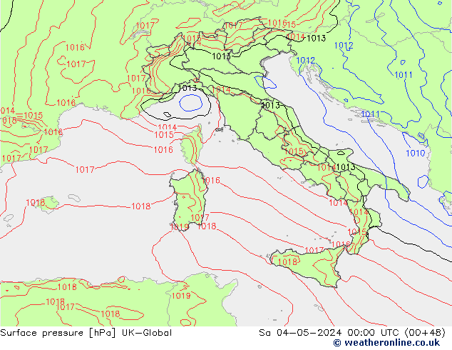 Atmosférický tlak UK-Global So 04.05.2024 00 UTC