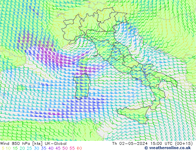 wiatr 850 hPa UK-Global czw. 02.05.2024 15 UTC