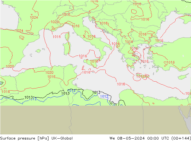 Presión superficial UK-Global mié 08.05.2024 00 UTC