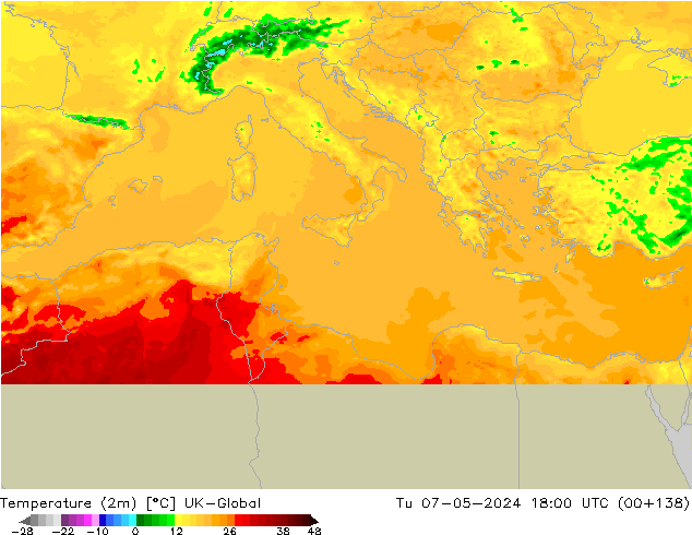 Temperatura (2m) UK-Global mar 07.05.2024 18 UTC