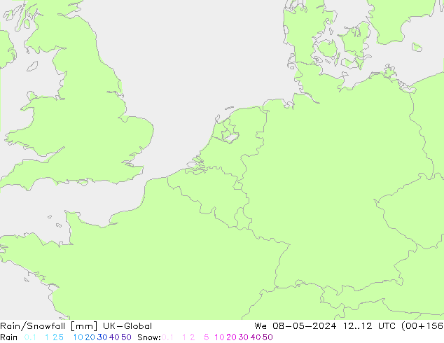 Regen/Sneeuwval UK-Global wo 08.05.2024 12 UTC