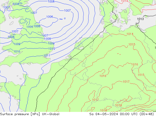 Atmosférický tlak UK-Global So 04.05.2024 00 UTC