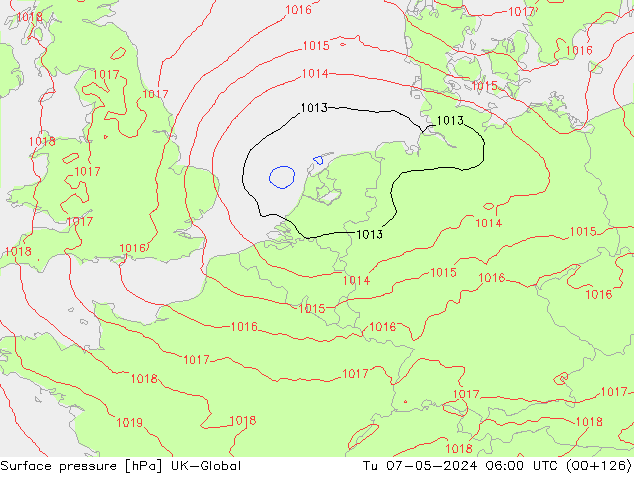 Pressione al suolo UK-Global mar 07.05.2024 06 UTC
