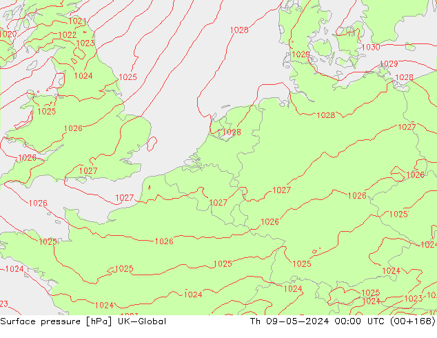 Surface pressure UK-Global Th 09.05.2024 00 UTC