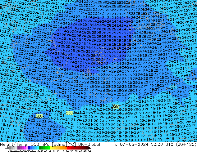 Hoogte/Temp. 500 hPa UK-Global di 07.05.2024 00 UTC
