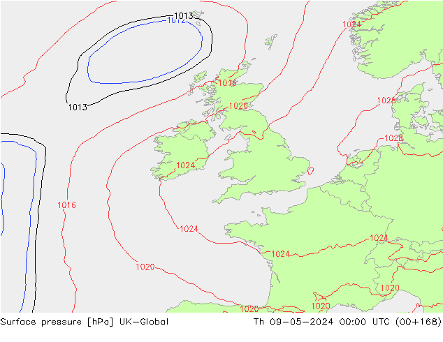 Surface pressure UK-Global Th 09.05.2024 00 UTC