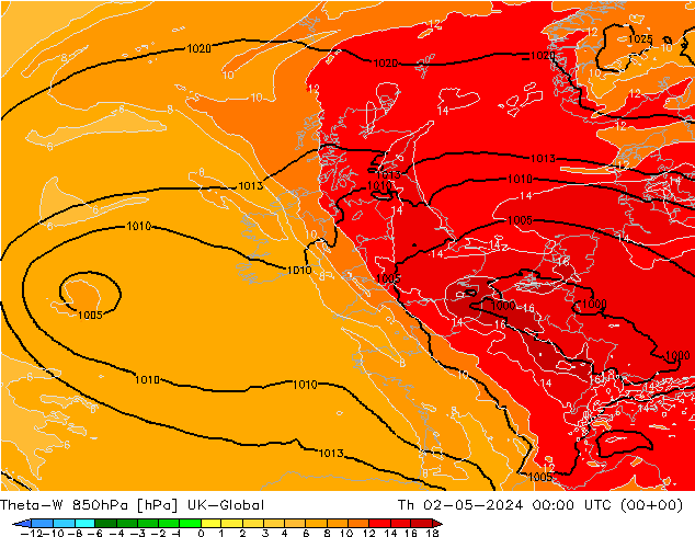 Theta-W 850hPa UK-Global do 02.05.2024 00 UTC