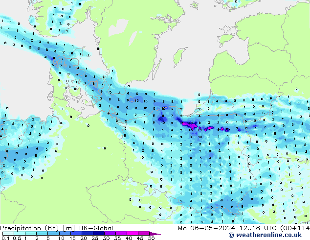 Precipitation (6h) UK-Global Mo 06.05.2024 18 UTC
