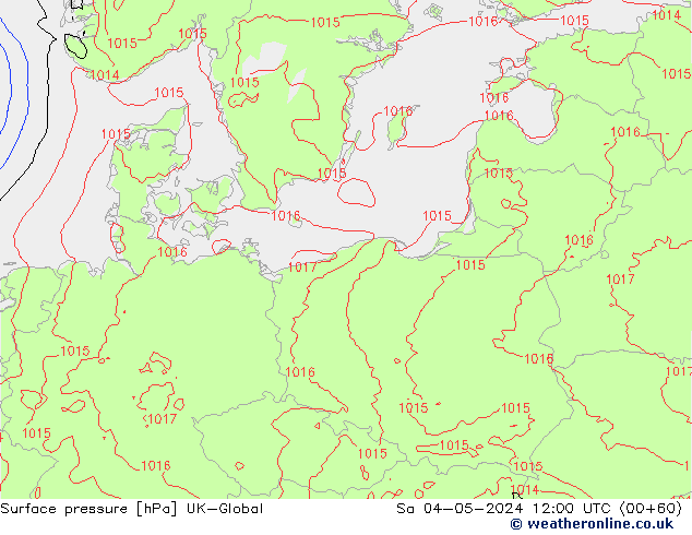 Presión superficial UK-Global sáb 04.05.2024 12 UTC