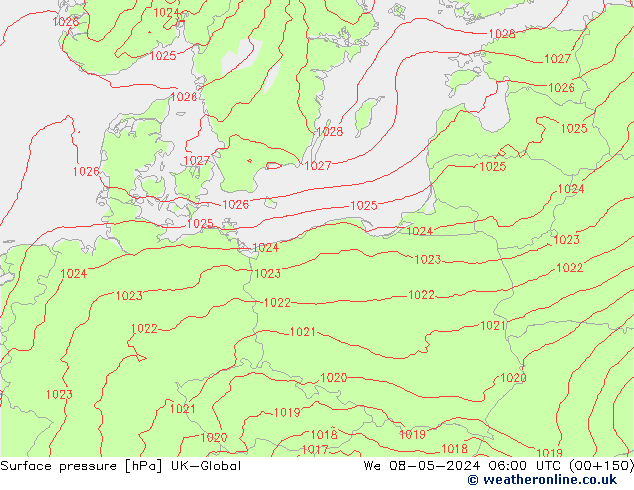 pressão do solo UK-Global Qua 08.05.2024 06 UTC