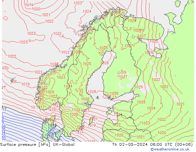 Surface pressure UK-Global Th 02.05.2024 06 UTC