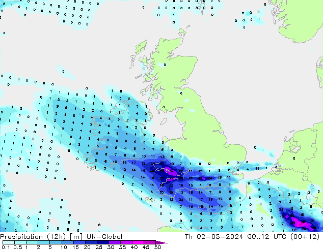 Yağış (12h) UK-Global Per 02.05.2024 12 UTC