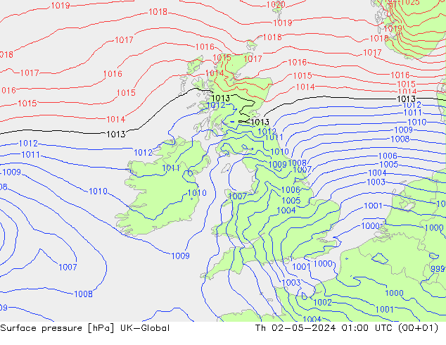 Surface pressure UK-Global Th 02.05.2024 01 UTC