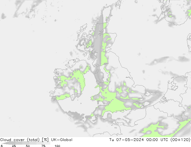 Cloud cover (total) UK-Global Tu 07.05.2024 00 UTC