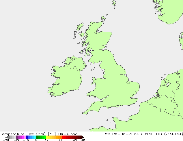 Temperature Low (2m) UK-Global We 08.05.2024 00 UTC