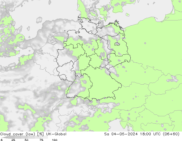 Cloud cover (low) UK-Global Sa 04.05.2024 18 UTC