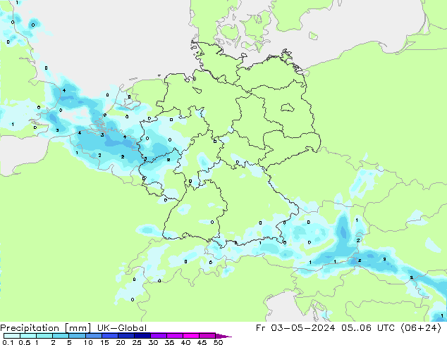 Precipitation UK-Global Fr 03.05.2024 06 UTC