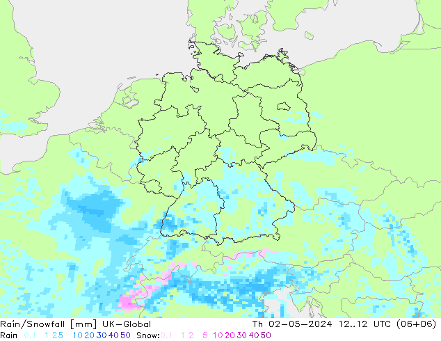 Rain/Snowfall UK-Global Th 02.05.2024 12 UTC