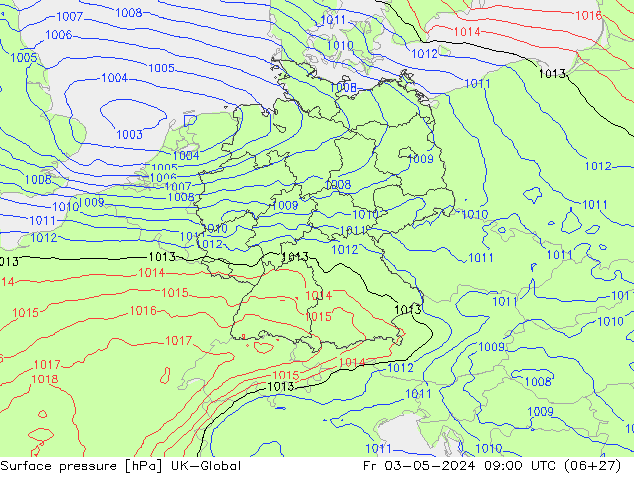 Surface pressure UK-Global Fr 03.05.2024 09 UTC