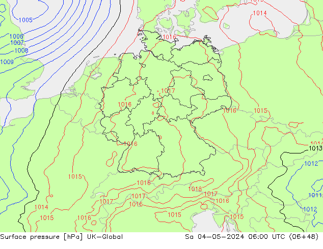 Presión superficial UK-Global sáb 04.05.2024 06 UTC