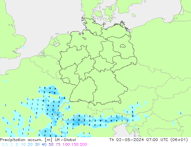 Precipitation accum. UK-Global Th 02.05.2024 07 UTC