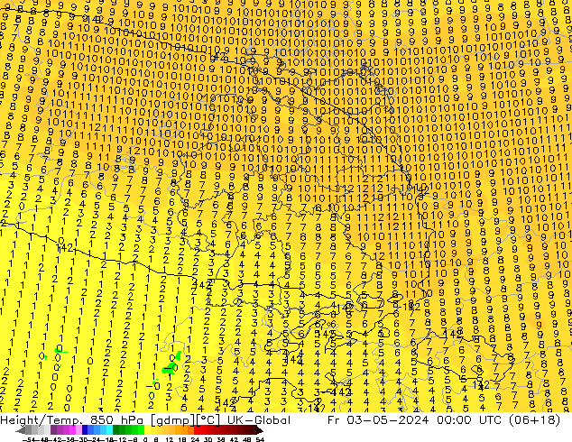 Height/Temp. 850 hPa UK-Global Fr 03.05.2024 00 UTC