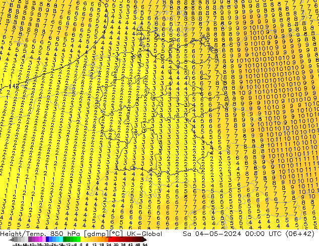 Height/Temp. 850 hPa UK-Global Sa 04.05.2024 00 UTC