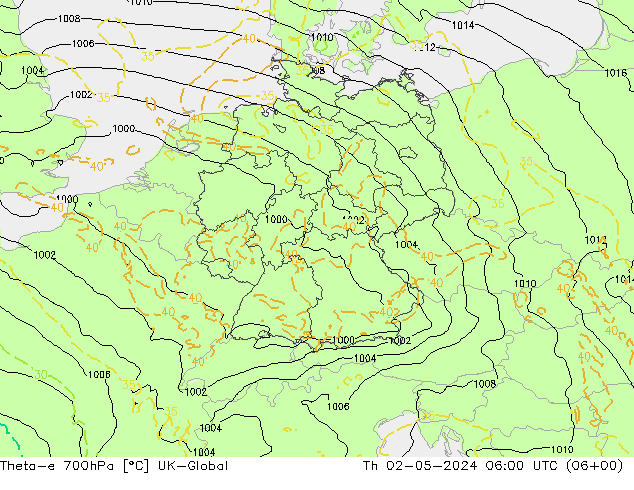 Theta-e 700hPa UK-Global jue 02.05.2024 06 UTC