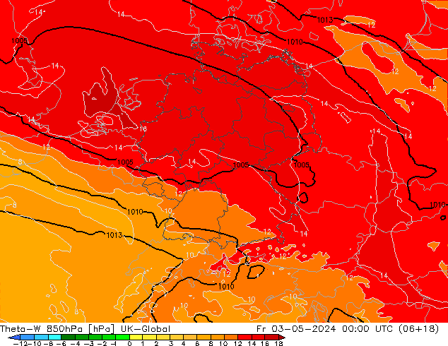 Theta-W 850hPa UK-Global Fr 03.05.2024 00 UTC