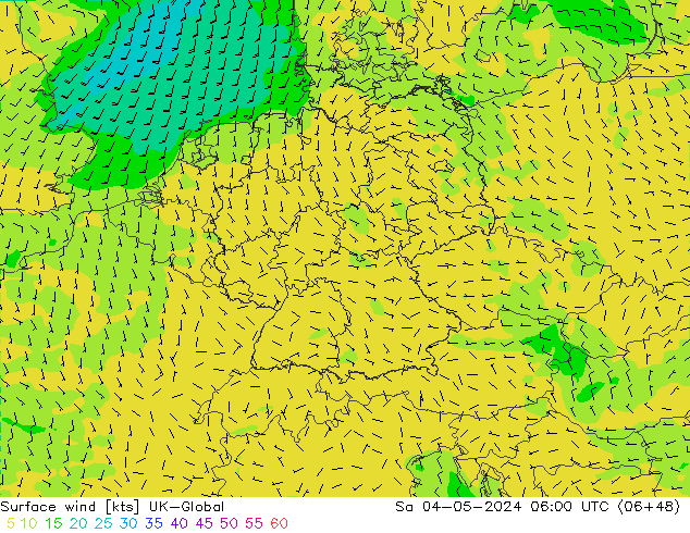 Rüzgar 10 m UK-Global Cts 04.05.2024 06 UTC